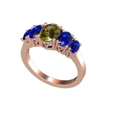 Peridot ve lab safir 8 ayar rose altın yüzük