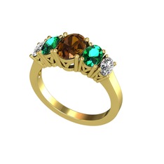 Oval 5 Taşlı Yüzük - Dumanlı kuvars, yeşil kuvars ve swarovski 8 ayar altın yüzük #110gh6y
