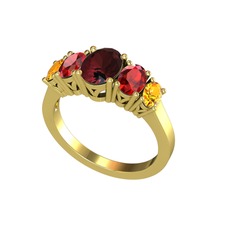 Kök yakut, garnet ve sitrin 14 ayar altın yüzük