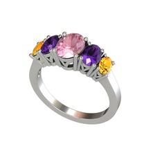 Pembe kuvars, ametist ve sitrin 8 ayar beyaz altın yüzük