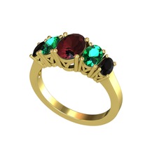 Oval 5 Taşlı Yüzük - Kök yakut, yeşil kuvars ve siyah zirkon 925 ayar altın kaplama gümüş yüzük #11cjq56