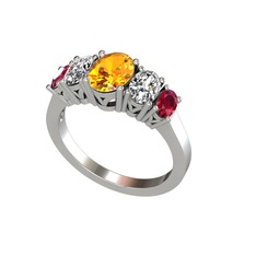 Sitrin, swarovski ve rodolit garnet 8 ayar beyaz altın yüzük