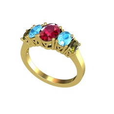 Rodolit garnet, akuamarin ve peridot 18 ayar altın yüzük