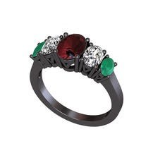 Oval 5 Taşlı Yüzük - Kök yakut, swarovski ve kök zümrüt 925 ayar siyah rodyum kaplama gümüş yüzük #11xw08p