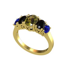 Oval 5 Taşlı Yüzük - Peridot, siyah zirkon ve lab safir 8 ayar altın yüzük #12d2nxr