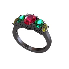 Oval 5 Taşlı Yüzük - Rodolit garnet, yeşil kuvars ve peridot 925 ayar siyah rodyum kaplama gümüş yüzük #12luno3