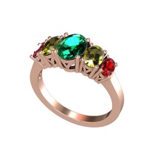 Yeşil kuvars, peridot ve garnet 8 ayar rose altın yüzük