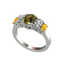 Peridot, swarovski ve sitrin 14 ayar beyaz altın yüzük
