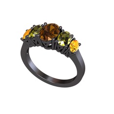 Oval 5 Taşlı Yüzük - Dumanlı kuvars, peridot ve sitrin 925 ayar siyah rodyum kaplama gümüş yüzük #13pqp9u