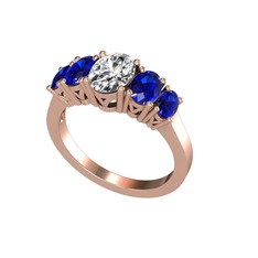 Oval 5 Taşlı Yüzük - Swarovski ve lab safir 14 ayar rose altın yüzük #13xdt68