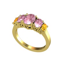 Pembe kuvars ve sitrin 18 ayar altın yüzük