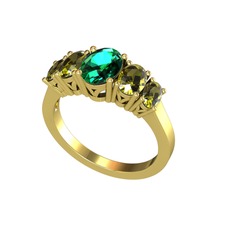 Oval 5 Taşlı Yüzük - Yeşil kuvars ve peridot 8 ayar altın yüzük #141lf33