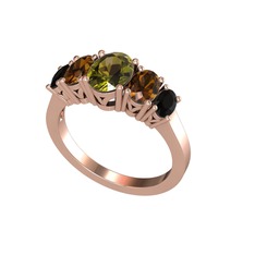 Peridot, dumanlı kuvars ve siyah zirkon 14 ayar rose altın yüzük