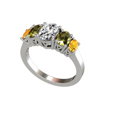 Swarovski, peridot ve sitrin 18 ayar beyaz altın yüzük