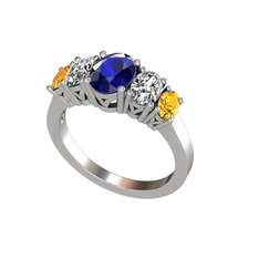 Lab safir, swarovski ve sitrin 18 ayar beyaz altın yüzük
