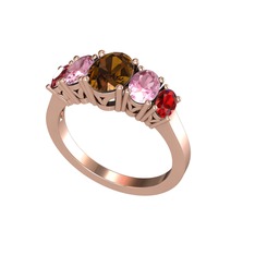 Dumanlı kuvars, pembe kuvars ve garnet 18 ayar rose altın yüzük