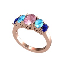 Pembe kuvars, akuamarin ve lab safir 8 ayar rose altın yüzük