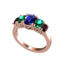 Lab safir, yeşil kuvars ve kök yakut 18 ayar rose altın yüzük