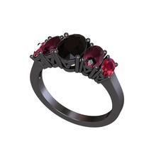 Oval 5 Taşlı Yüzük - Siyah zirkon, kök yakut ve rodolit garnet 925 ayar siyah rodyum kaplama gümüş yüzük #15dhig6