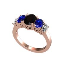 Oval 5 Taşlı Yüzük - Siyah zirkon, lab safir ve swarovski 18 ayar rose altın yüzük #15yjfgb