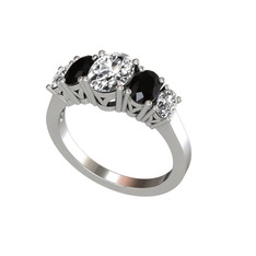 Oval 5 Taşlı Yüzük - Beyaz zirkon, siyah zirkon ve swarovski 8 ayar beyaz altın yüzük #162di2s