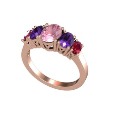 Oval 5 Taşlı Yüzük - Pembe kuvars, ametist ve rodolit garnet 14 ayar rose altın yüzük #168o4e6