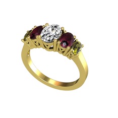 Oval 5 Taşlı Yüzük - Swarovski, kök yakut ve peridot 8 ayar altın yüzük #168tqdk