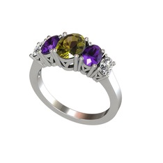 Oval 5 Taşlı Yüzük - Peridot, ametist ve swarovski 925 ayar gümüş yüzük #1697f2u