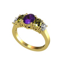 Ametist, peridot ve swarovski 14 ayar altın yüzük