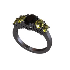 Oval 5 Taşlı Yüzük - Siyah zirkon ve peridot 925 ayar siyah rodyum kaplama gümüş yüzük #16wh0vc