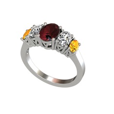 Oval 5 Taşlı Yüzük - Kök yakut, swarovski ve sitrin 14 ayar beyaz altın yüzük #1773g6d