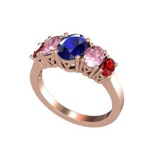 Oval 5 Taşlı Yüzük - Lab safir, pembe kuvars ve garnet 8 ayar rose altın yüzük #177bmt9