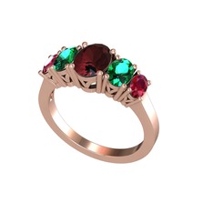 Oval 5 Taşlı Yüzük - Kök yakut, yeşil kuvars ve rodolit garnet 925 ayar rose altın kaplama gümüş yüzük #17dojxk