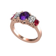 Ametist, swarovski ve rodolit garnet 925 ayar rose altın kaplama gümüş yüzük
