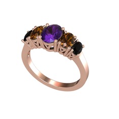 Oval 5 Taşlı Yüzük - Ametist, dumanlı kuvars ve siyah zirkon 18 ayar rose altın yüzük #181efdr