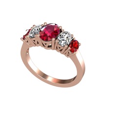 Oval 5 Taşlı Yüzük - Rodolit garnet, swarovski ve garnet 14 ayar rose altın yüzük #18fstg7