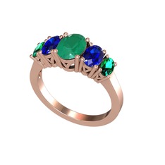Oval 5 Taşlı Yüzük - Kök zümrüt, lab safir ve yeşil kuvars 925 ayar rose altın kaplama gümüş yüzük #18mxeis
