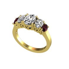 Oval 5 Taşlı Yüzük - Beyaz zirkon, swarovski ve kök yakut 14 ayar altın yüzük #19gf89z