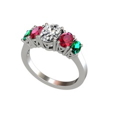 Swarovski, rodolit garnet ve yeşil kuvars 18 ayar beyaz altın yüzük