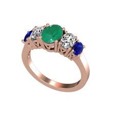 Kök zümrüt, swarovski ve lab safir 8 ayar rose altın yüzük