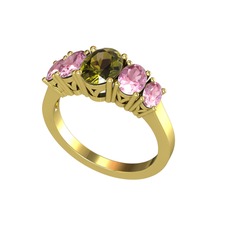 Oval 5 Taşlı Yüzük - Peridot ve pembe kuvars 14 ayar altın yüzük #1a3x75t