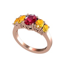 Oval 5 Taşlı Yüzük - Rodolit garnet ve sitrin 14 ayar rose altın yüzük #1acgd96