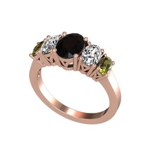 Oval 5 Taşlı Yüzük - Siyah zirkon, swarovski ve peridot 8 ayar rose altın yüzük #1aique