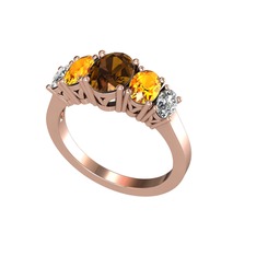 Dumanlı kuvars, sitrin ve swarovski 18 ayar rose altın yüzük