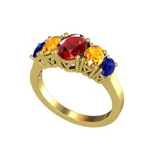 Oval 5 Taşlı Yüzük - Garnet, sitrin ve lab safir 14 ayar altın yüzük #1b9ox1s