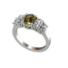 Oval 5 Taşlı Yüzük - Peridot, beyaz zirkon ve swarovski 18 ayar beyaz altın yüzük #1bmrsux