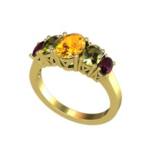 Oval 5 Taşlı Yüzük - Sitrin, peridot ve kök yakut 18 ayar altın yüzük #1bp1w84