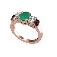 Kök zümrüt, swarovski ve kök yakut 14 ayar rose altın yüzük