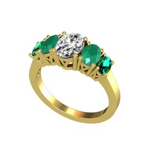 Oval 5 Taşlı Yüzük - Swarovski, kök zümrüt ve yeşil kuvars 925 ayar altın kaplama gümüş yüzük #1c2xfi9