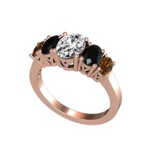 Oval 5 Taşlı Yüzük - Swarovski, siyah zirkon ve dumanlı kuvars 18 ayar rose altın yüzük #1c64l9u